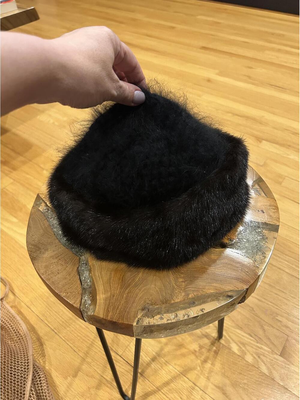 Vintage Black wool and mink Fur Women's Hat